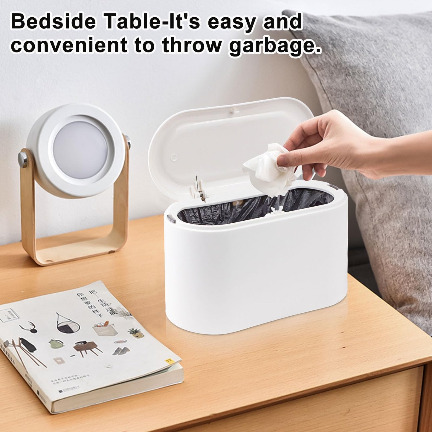 - SHAIDOJIO Desk Bin with Lid | Mini Bin with 90PCS Trash Bags -