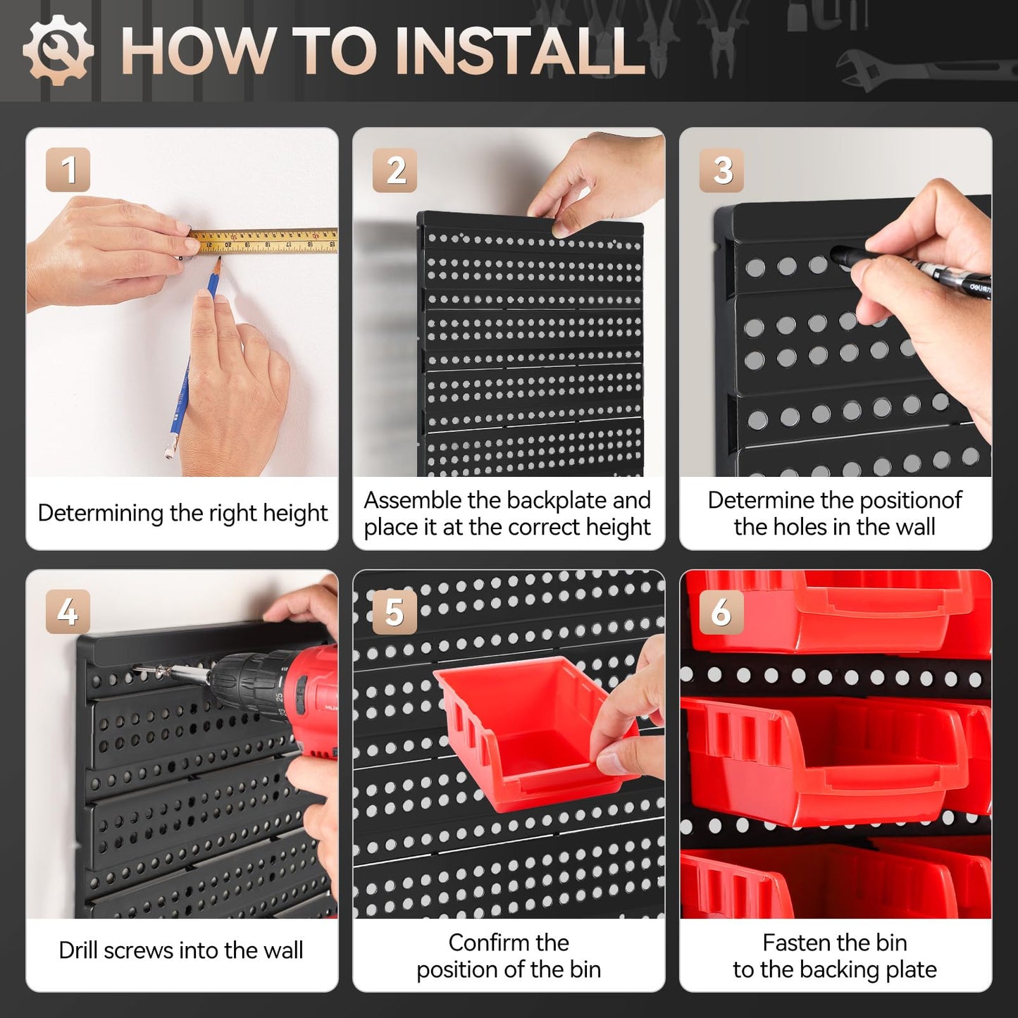 - Holdfiturn 30Pcs Wall Mounted Storage Bins | Backboard DIY Stackable Workshop Storage -