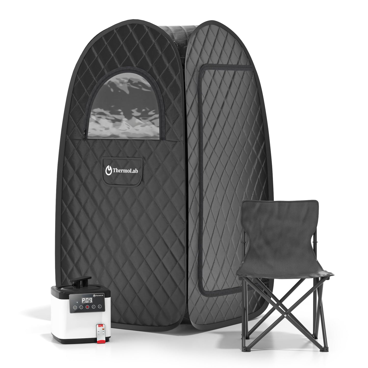 - ThermoLab Portable Sauna | Premium Home Sauna Pod Incl1000w 2.2L Steamer | Chair & RGB LED Light | Indoor Sauna Tent for Recovery & Stress Relief -