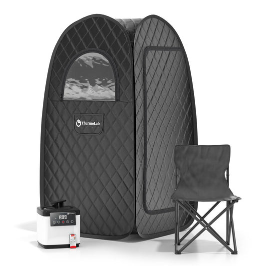 - ThermoLab Portable Sauna | Premium Home Sauna Pod Incl1000w 2.2L Steamer | Chair & RGB LED Light | Indoor Sauna Tent for Recovery & Stress Relief -