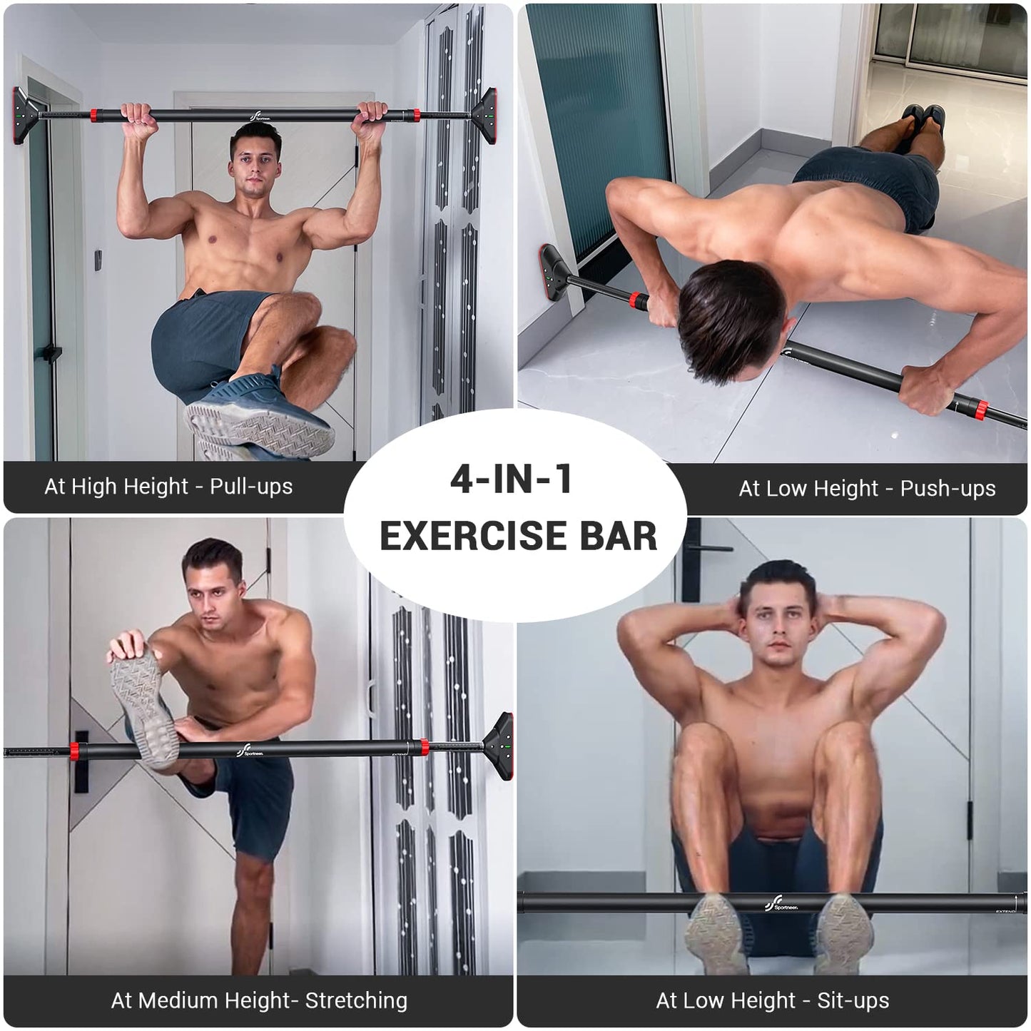 - Sportneer Pull Up Bar | Doorway Chin Up Bar | Adjustable 75-94cm (29.5in-37in) | Up to 200kg Capacity -
