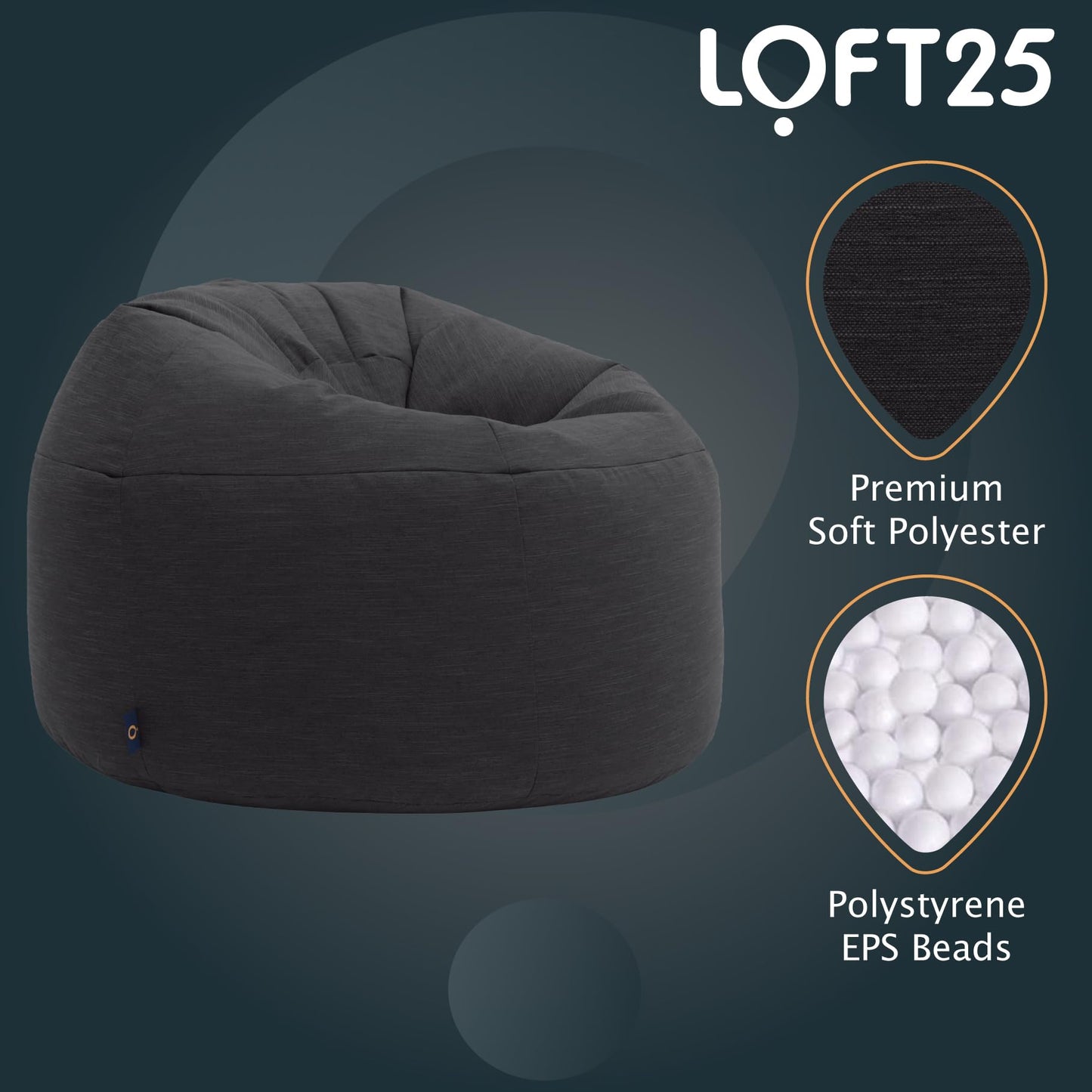 - Loft 25 Round Bean Bag Chair | Indoor Living Room Adult Gaming Beanbag | Lightweight Soft Touch Relaxing Sofa Seat -