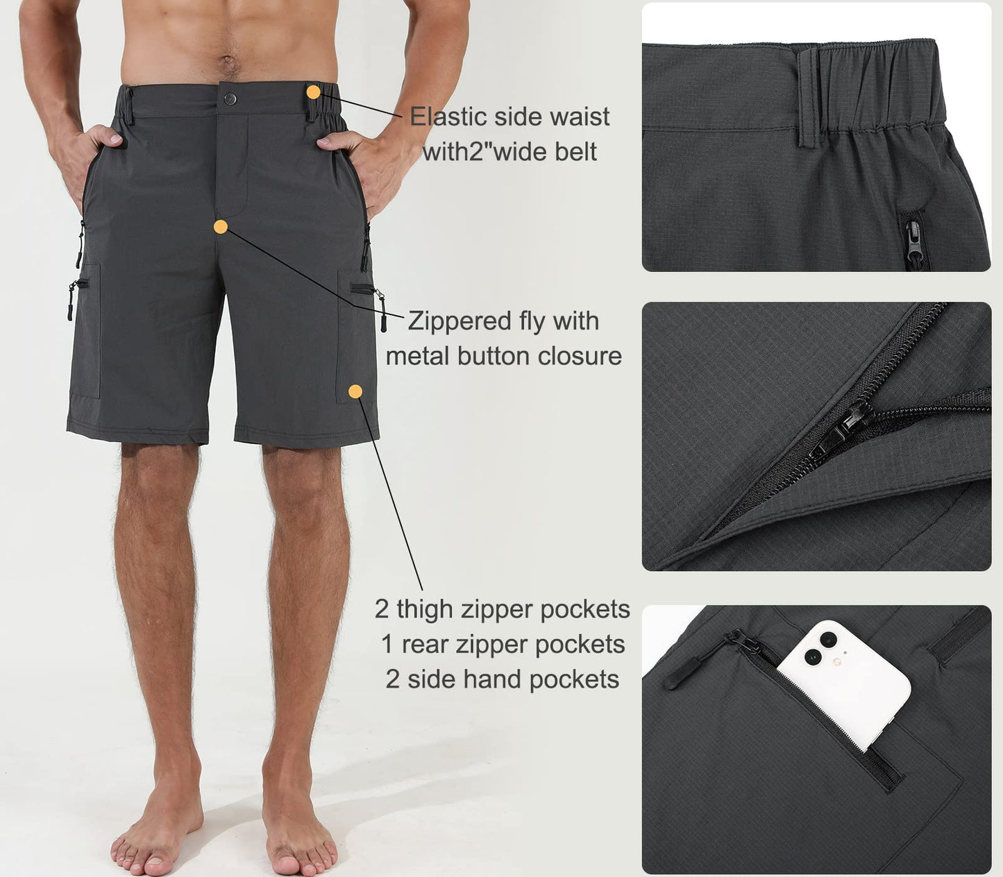 - Suwangi Men's Cargo Hiking Shorts | Outdoor | Lightweight Quick-Dry Shorts | Golf Walking Climbing Fishing Short with Zipper Pockets Grey