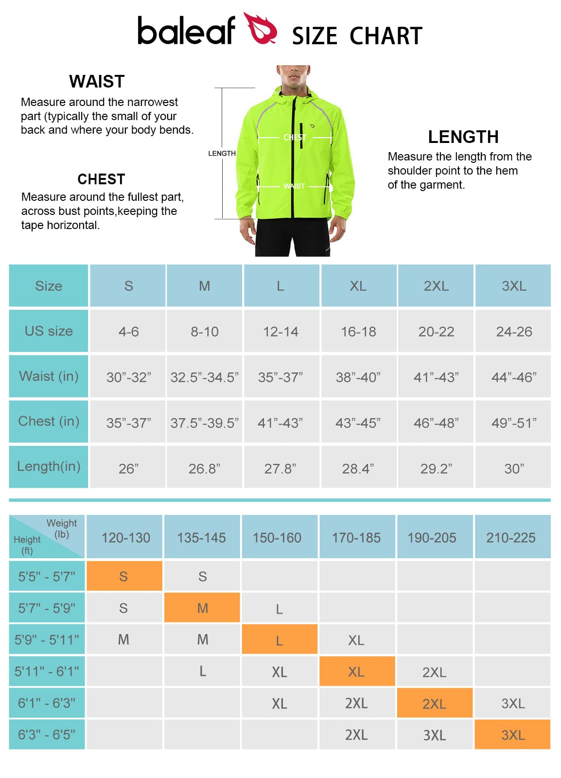 BALEAF Men's Waterproof Cycling Jacket Quick Dry Rain Jacket with Zipper Pockets for Outdoor for Running Packaway Fluorescent Yellow L