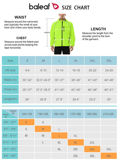 BALEAF Men's Waterproof Cycling Jacket Quick Dry Rain Jacket with Zipper Pockets for Outdoor for Running Packaway Fluorescent Yellow L