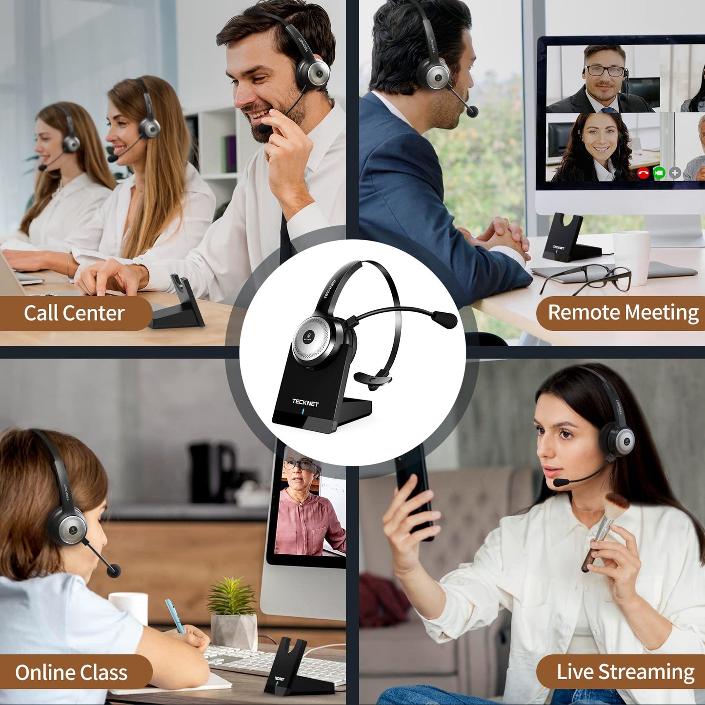 - TECKNET Wireless Headset with Microphone | Noise Cancelling | Bluetooth Headphones -