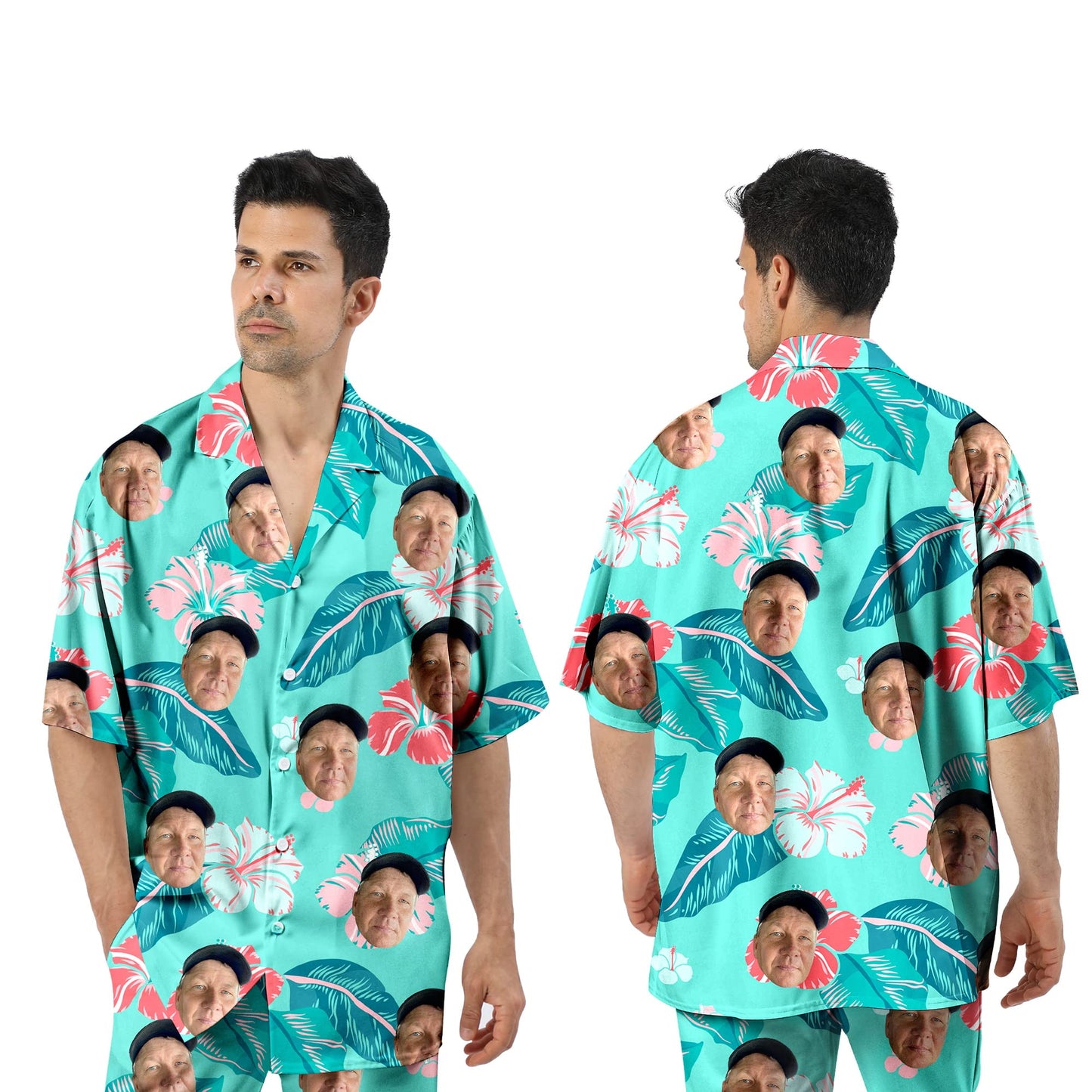- KEMEILA Custom Face Summer Hawaiian Shirt | Personalized Photo Flower Print T-Shirts -