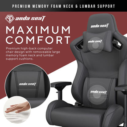 Anda Seat Kaiser 2 XL Gaming Chair - Ergonomic Reclining Video Game Chairs, PVC Leather Computer Home Office Chair, Heavy Duty Neck & Back Lumbar Support - Black Folding Recliner Seat for Adults