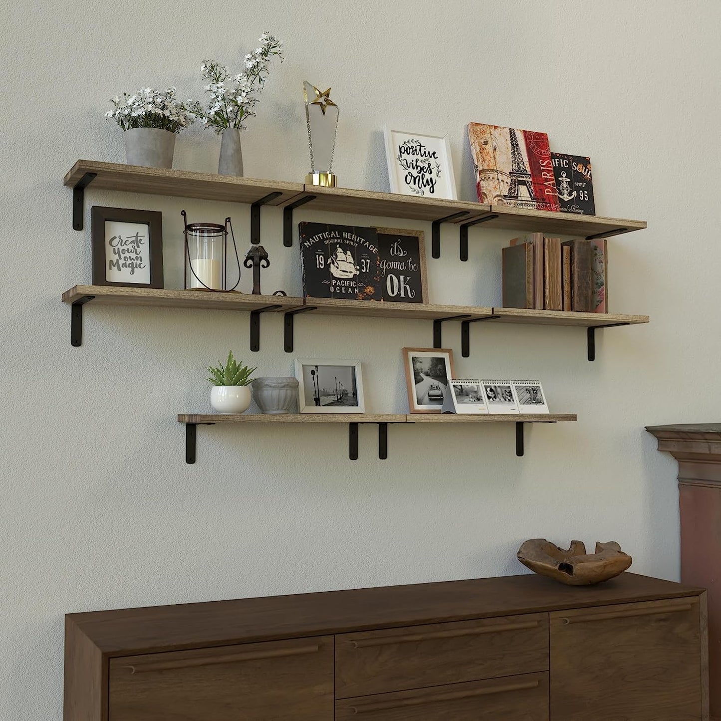 - Mardili Shelves Wood Wall Mounted Shelf | Rustic Shelves Set of 8 -