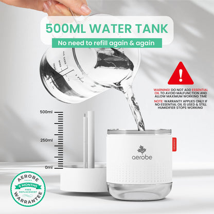 Aerobe Humidifier - Air Humidifier For Bedroom 500ML Cool Mist Humidifiers For Home Mini Humidifier Plant Humidifier For Indoor Plants Soothing Warm Night Light Perfect For Serene Environment