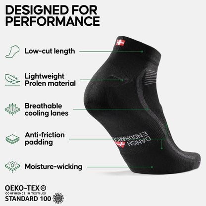 DANISH ENDURANCE 3 Pack Low-Cut Cycling Socks, Ankle Length, Breathable for Men & Women, Black, 9-12