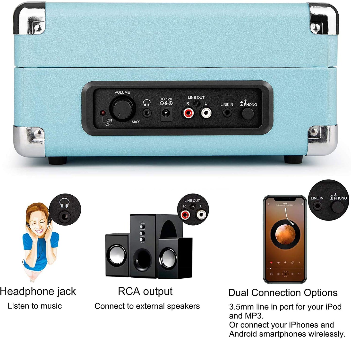 - 1 BY ONE Bluetooth Record Player Belt-Drive 3-Speed Portable Vinyl Turntable with Built in Speakers