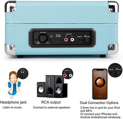 - 1 BY ONE Bluetooth Record Player Belt-Drive 3-Speed Portable Vinyl Turntable with Built in Speakers