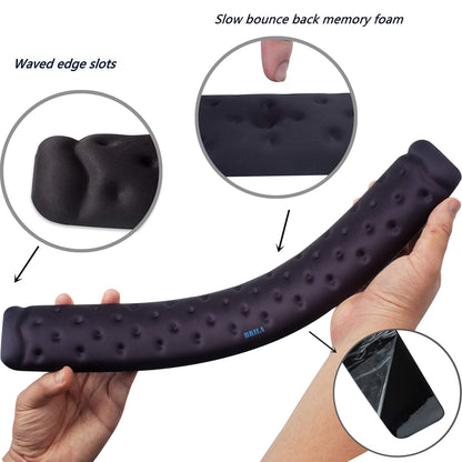BRILA Memory Foam Mouse & Keyboard Wrist Rest Support Pad Cushion Set for Computer, Laptop, Office Work, PC Gaming - Massage Holes Design (Black Bundle)