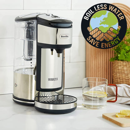 Breville BRITA HotCup Hot Water Dispenser, Integrated Water Filter, 1.8L with 3kW Fast Boil & Variable Dispense, Energy-efficient use, Stainless Steel [VKJ367], Silver/Black