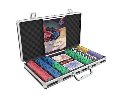 Bullets Playing Cards 'Tony' Poker Set with 300 Clay Poker Chips - including Ceramic Dealer Button, Double Pack of Bullets Poker Cards