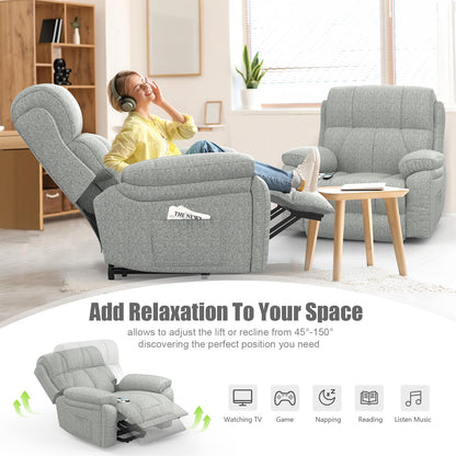- YONISEE Lift Chair Recliners for Elderly, Recliner Chair with Massage & Heat, Extended Footrest, Oversized Recliners Armchair Lounge Sofa with Type C+USB Ports, Hidden Drink Holders, Dual Side Pockets