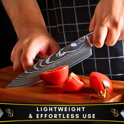 BUESTO Chef Knife and 3-Stage Knife Sharpener - 8 inch Ultra Sharp Kitchen Knife - High Carbon Stainless Steel Chefs Knife - Long Lasting Japanese Knife - Ergonomic Pakkawood Handle - Chef Gifts
