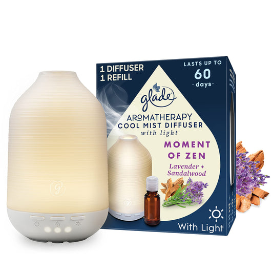 - Glade Essential Oil Diffuser Holder & Refill | Cool Mist Aromatherapy Diffuser & Air Freshener -