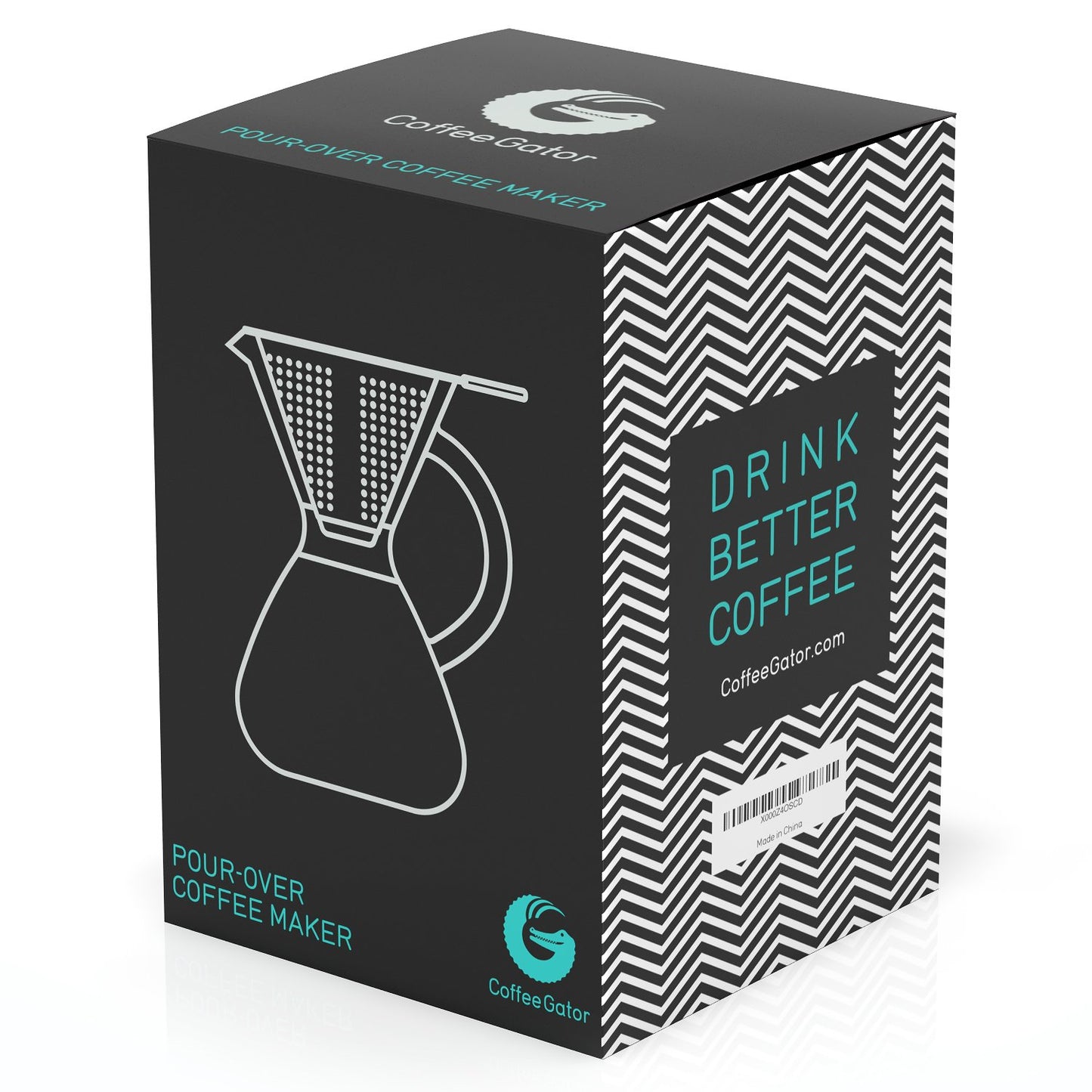 Coffee Gator Pour Over Coffee Maker – Stainless Steel Filter & Glass Dripper - Paperless Hand-Drip Brewer - Eco Friendly - Kitchen & Housewarming Gifts - 800ml