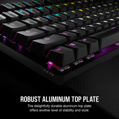 CORSAIR K70 CORE RGB Mechanical Wired Gaming Keyboard with Palmrest – Pre-lubricated Corsair MLX Red Linear Switches – Sound Dampening – iCUE Compatible – QWERTY UK – PC, Mac, PS5, PS4, Xbox – Black