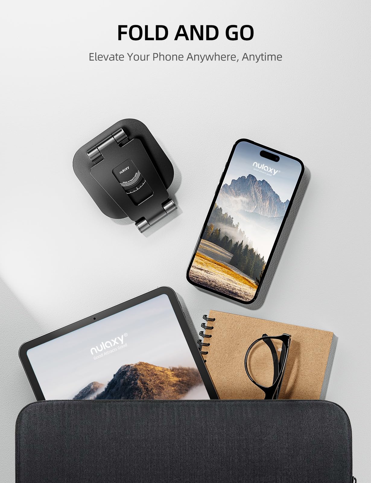 - NULAXY 360 Rotating Phone Stand | Fully Adjustable Foldable Desktop Mobile Phone Holder -