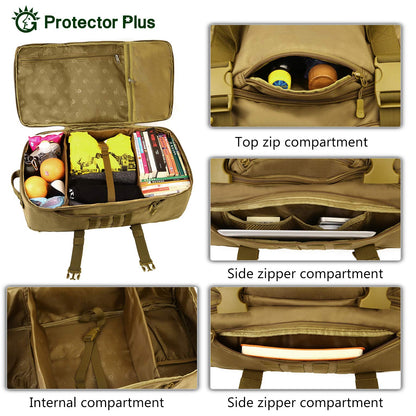 - Protector Plus Tactical Travel Backpack | 60L | Military MOLLE Duffel Bag | Brown -