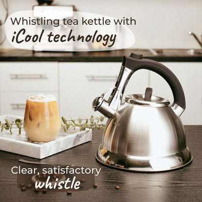 - Pykal Whistling Tea Kettle for Stove Top | 2.8l | Stainless Steel iCool Handle Tea Pot -