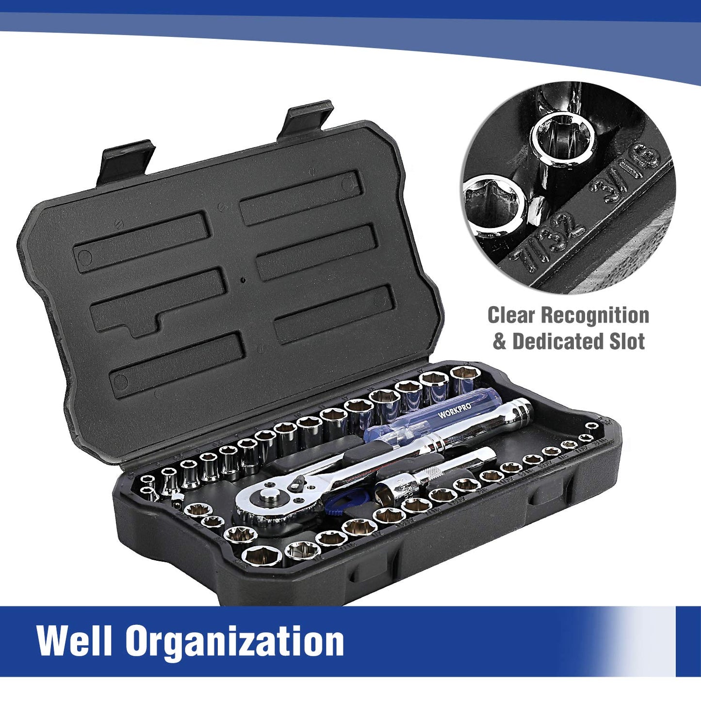 - WORKPRO 39-Piece Drive Socket Set 1/4''3/8'', CR-V Metric and Imperial Sockets with Quick-Release Ratchet Wrench, Compact Sockets Set for Car Repair