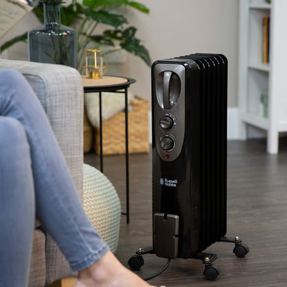 - Russell Hobbs 1500W/1.5KW Oil Filled Radiator | 7 Fin Portable Electric Heater -