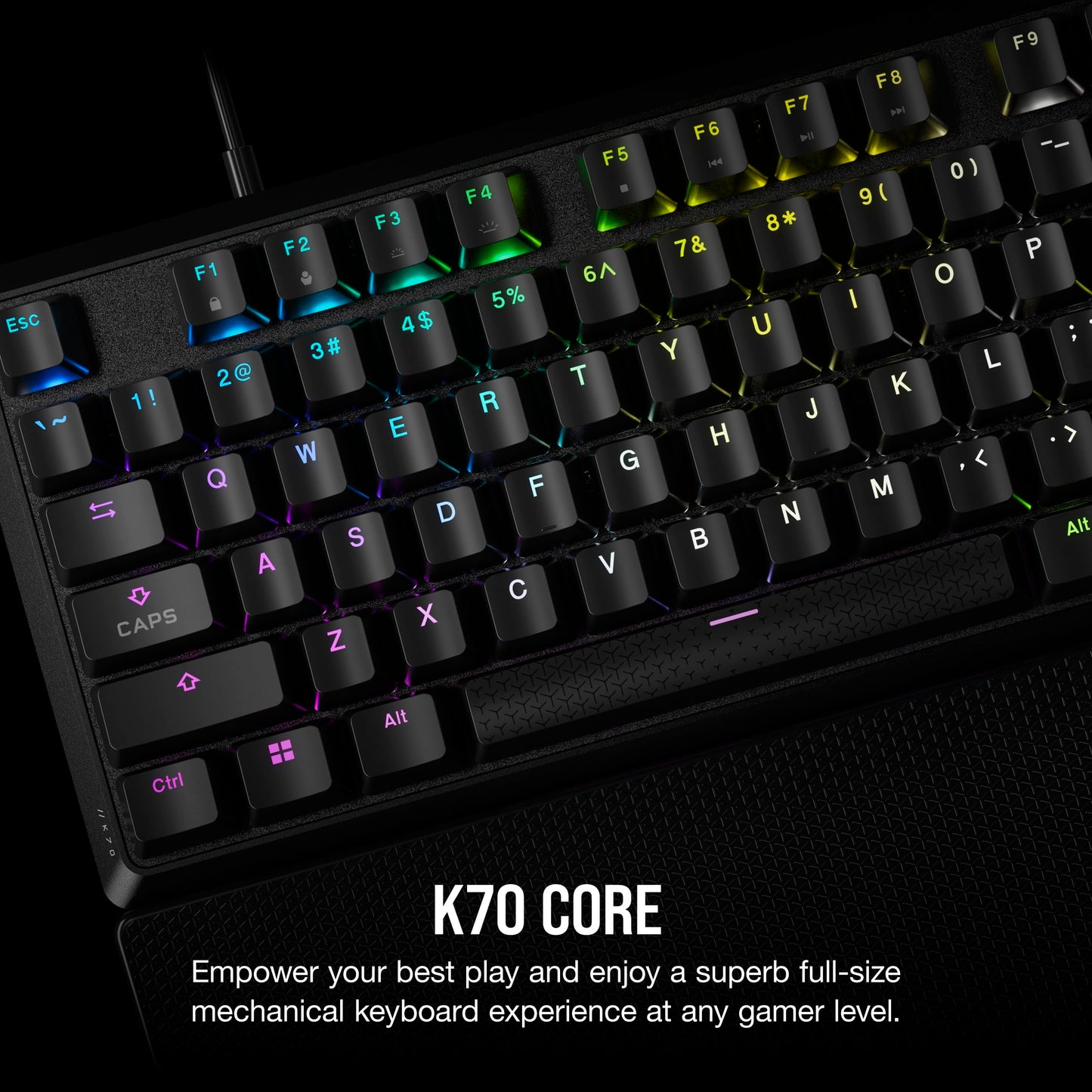 CORSAIR K70 CORE RGB Mechanical Wired Gaming Keyboard with Palmrest – Pre-lubricated Corsair MLX Red Linear Switches – Sound Dampening – iCUE Compatible – QWERTY UK – PC, Mac, PS5, PS4, Xbox – Black