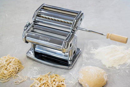 - Imperia Italian Double Cutter Pasta Machine | Homemade Pasta Maker with Detachable Wooden Handle | Adjustable Dial with Six Thickness Settings -