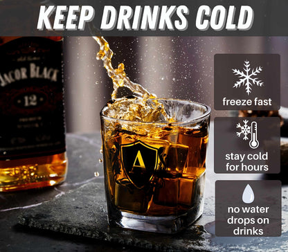 - Whisky Gifts for Men, Personalized Initial Whiskey Glass with Whiskey Stones for Dad