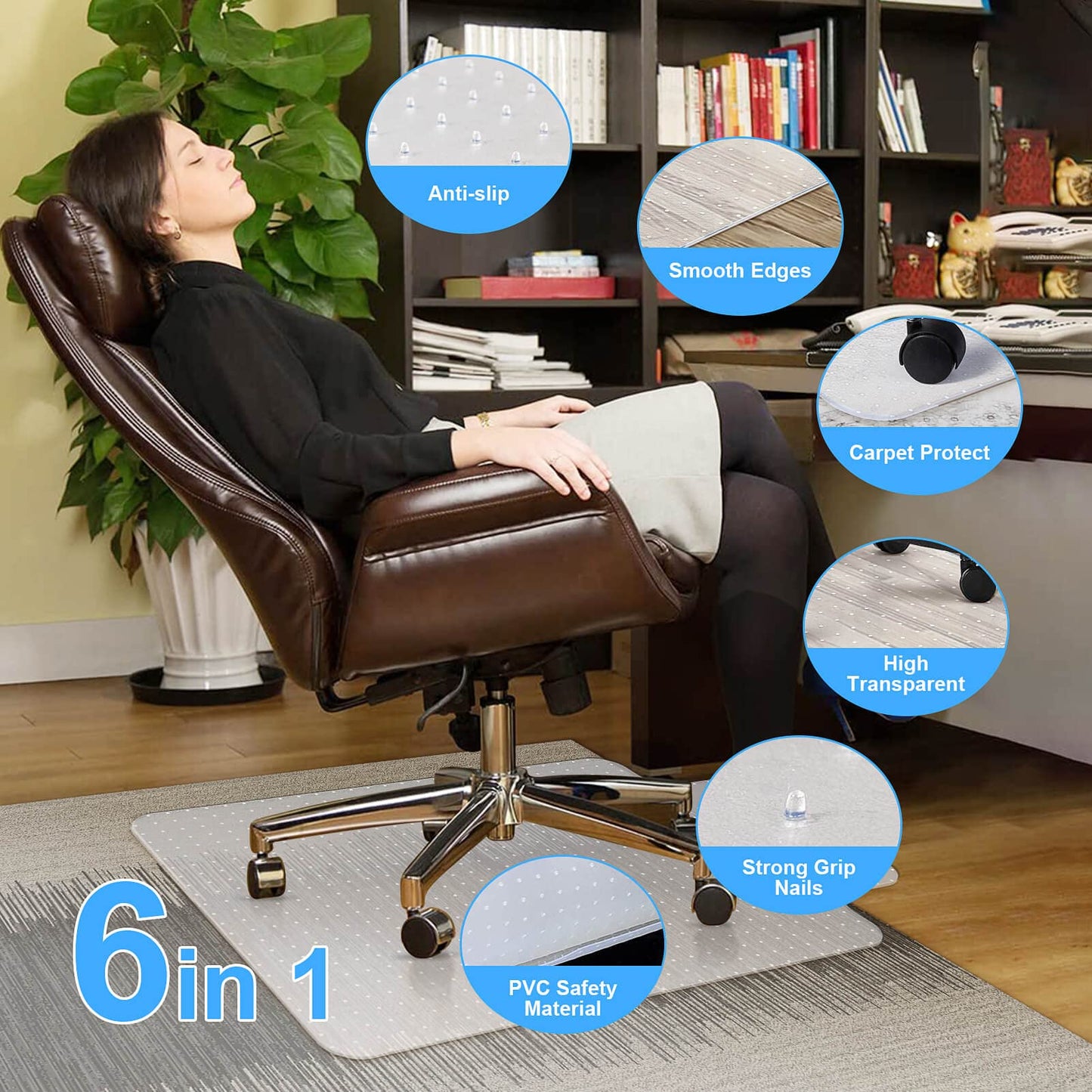 - Trintion Office Chair Mat for Carpeted Floor | 90x120cm PVC Floor Mat Non-Slip Pointed Waterproof Plastic Chair Mat Carpet Protector for Low, Standard and Medium Pile Carpets (Pointed T-shape)