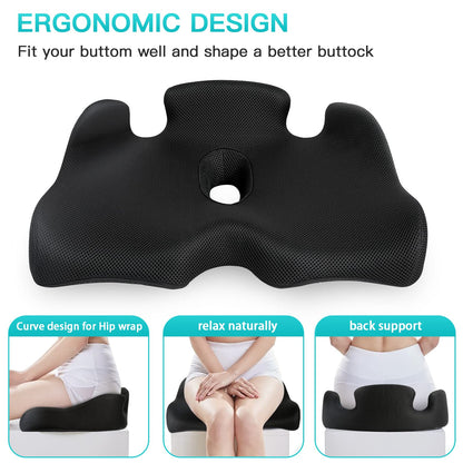 Benazcap Memory Seat Cushion for Office Chair Sciatica & Back Pain Relief Memory Foam Firm Coccyx Pad for Car, Wheelchair, Gaming chair and Desk Chair