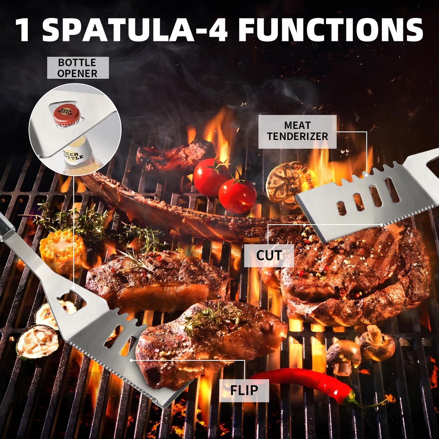 11Pcs BBQ Grill Tools Set Fathers Day Grill Gifts with Storage Bag, Practical Versatile Stainless Steel Grilling Accessories Barbecue Utensil Gifts for Men Camping Picnics Family Barbecues