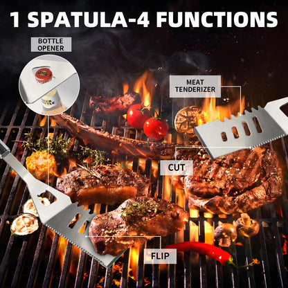 11Pcs BBQ Grill Tools Set Fathers Day Grill Gifts with Storage Bag, Practical Versatile Stainless Steel Grilling Accessories Barbecue Utensil Gifts for Men Camping Picnics Family Barbecues