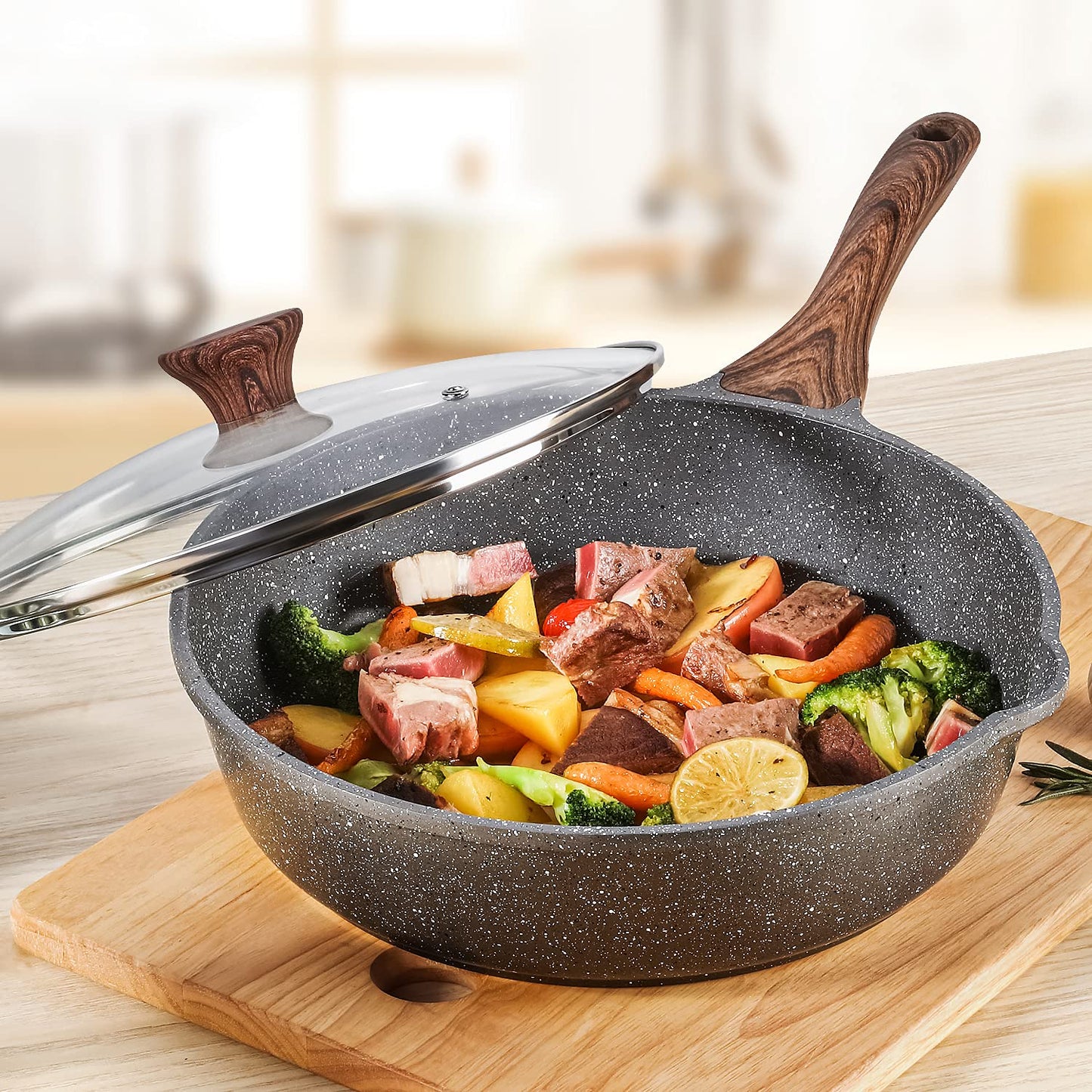 - SENSARTE Nonstick Deep Frying Pan Skillet | 26 cm/4 Litre Frying Pan with Lid -