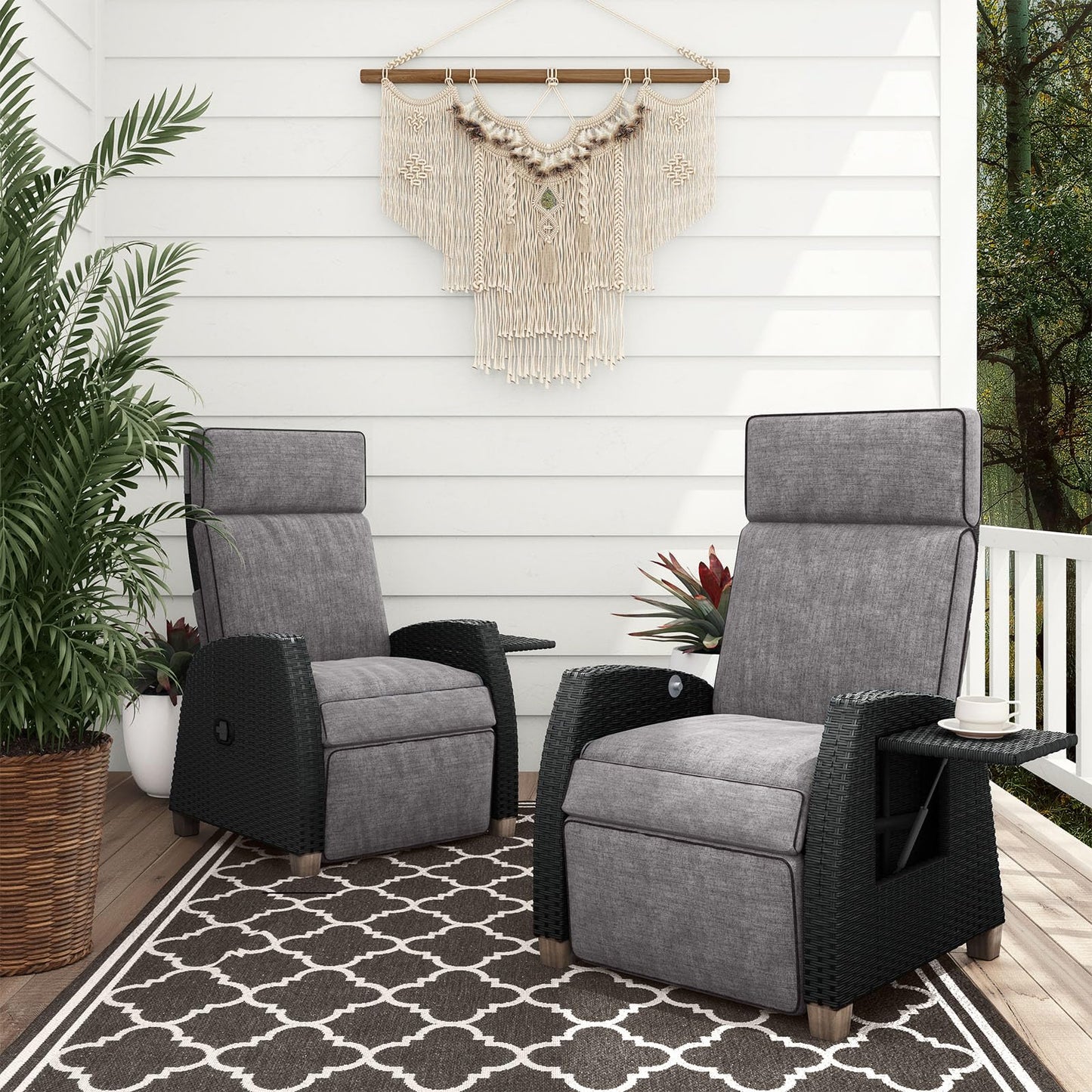 - Grand Patio Recliner Sunlounger | Adjustable Position Backrest Armchair With Flip Table -
