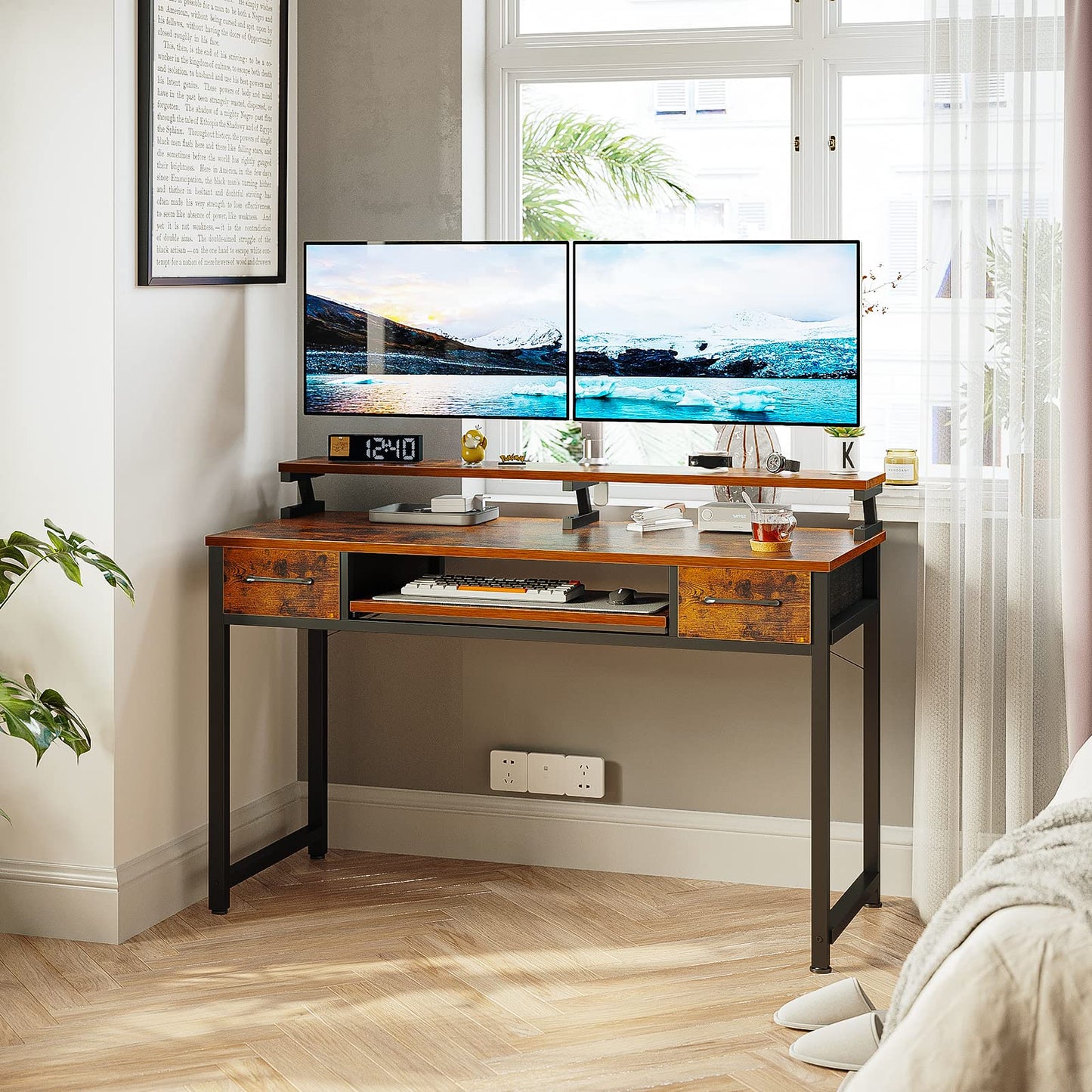 - ODK Computer Desk with Drawers | 48 Inch Office Desk with Keyboard Tray -