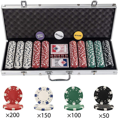 - Display4top Texas Holdem Poker Chips Set | Aluminum Case | 2 Decks of Cards, Dealer, Small Blind, Big Blind Buttons and 5 Dice (500pcs) -