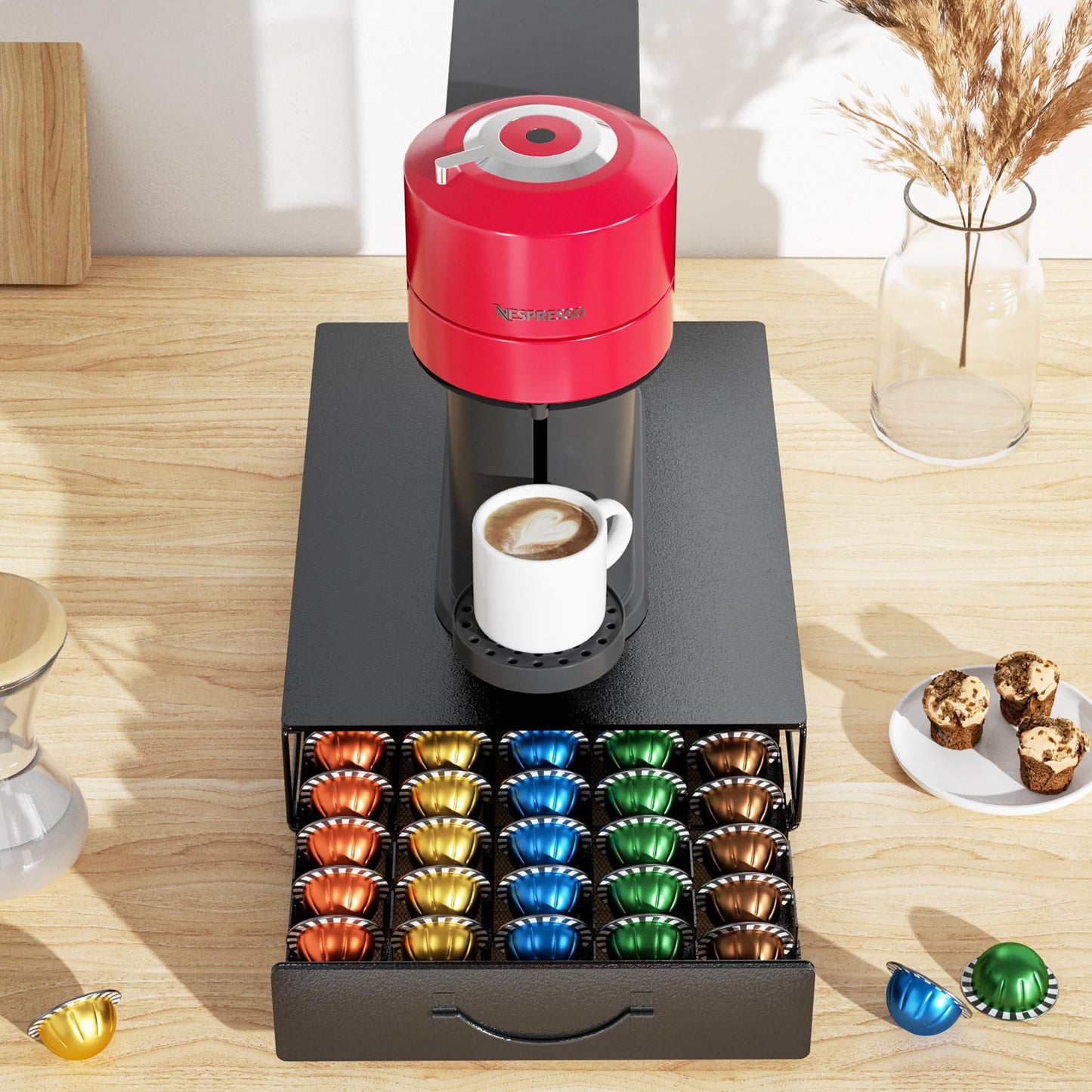 - HFHOME Metal Coffee Pod Holder | 50 Nespresso Vertuo Capsules Pod Holder -