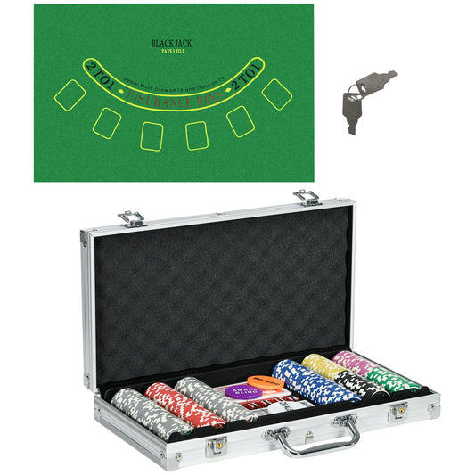 - 300-Piece Poker Chips Set with Aluminium Case | Casino Texas Holdem Poker Set with Mat -