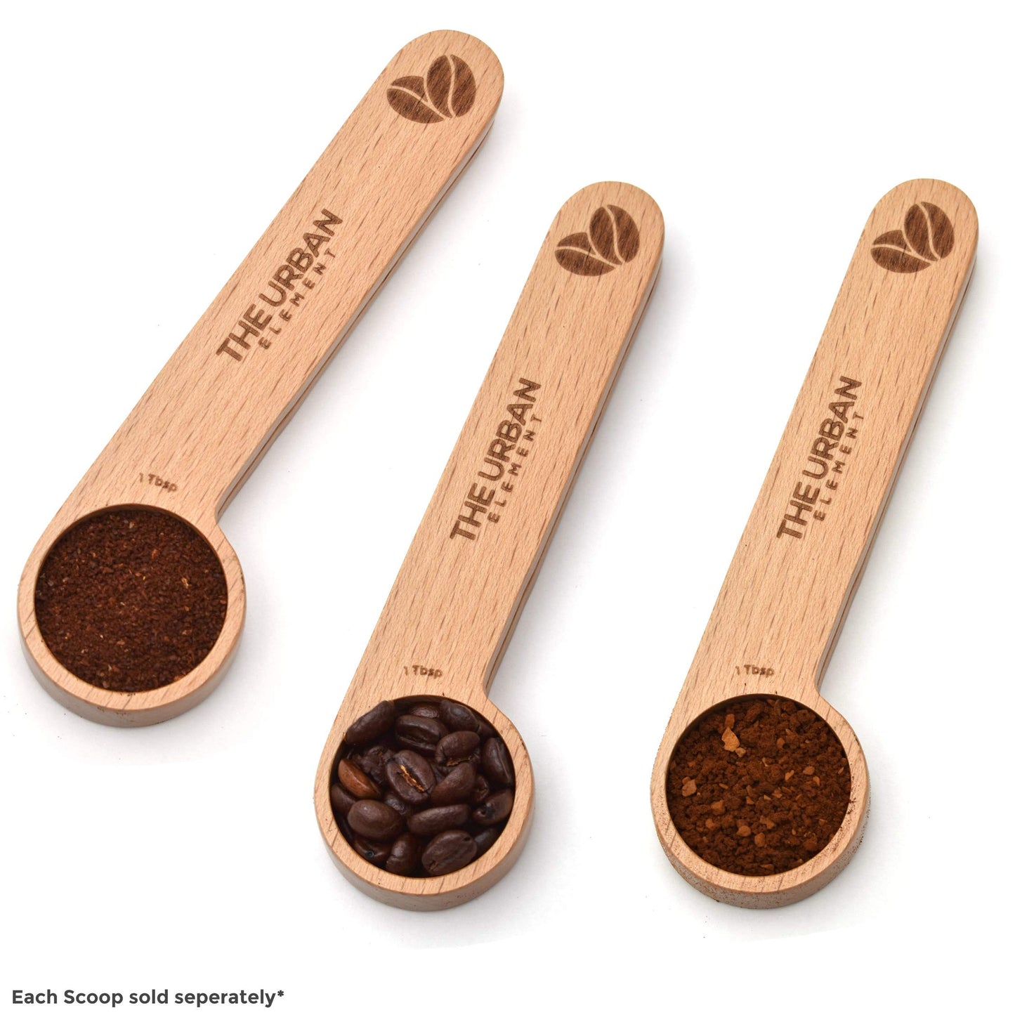 2 in 1 Wooden Coffee Scoop and Bag Clip - 1 Tablespoon Solid Beech Wood Measuring Scoop - Espresso Coffee Bags Sealer - Suitable for Ground Beans, Coffee Beans and Loose Tea - by The Urban Element
