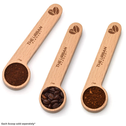 2 in 1 Wooden Coffee Scoop and Bag Clip - 1 Tablespoon Solid Beech Wood Measuring Scoop - Espresso Coffee Bags Sealer - Suitable for Ground Beans, Coffee Beans and Loose Tea - by The Urban Element