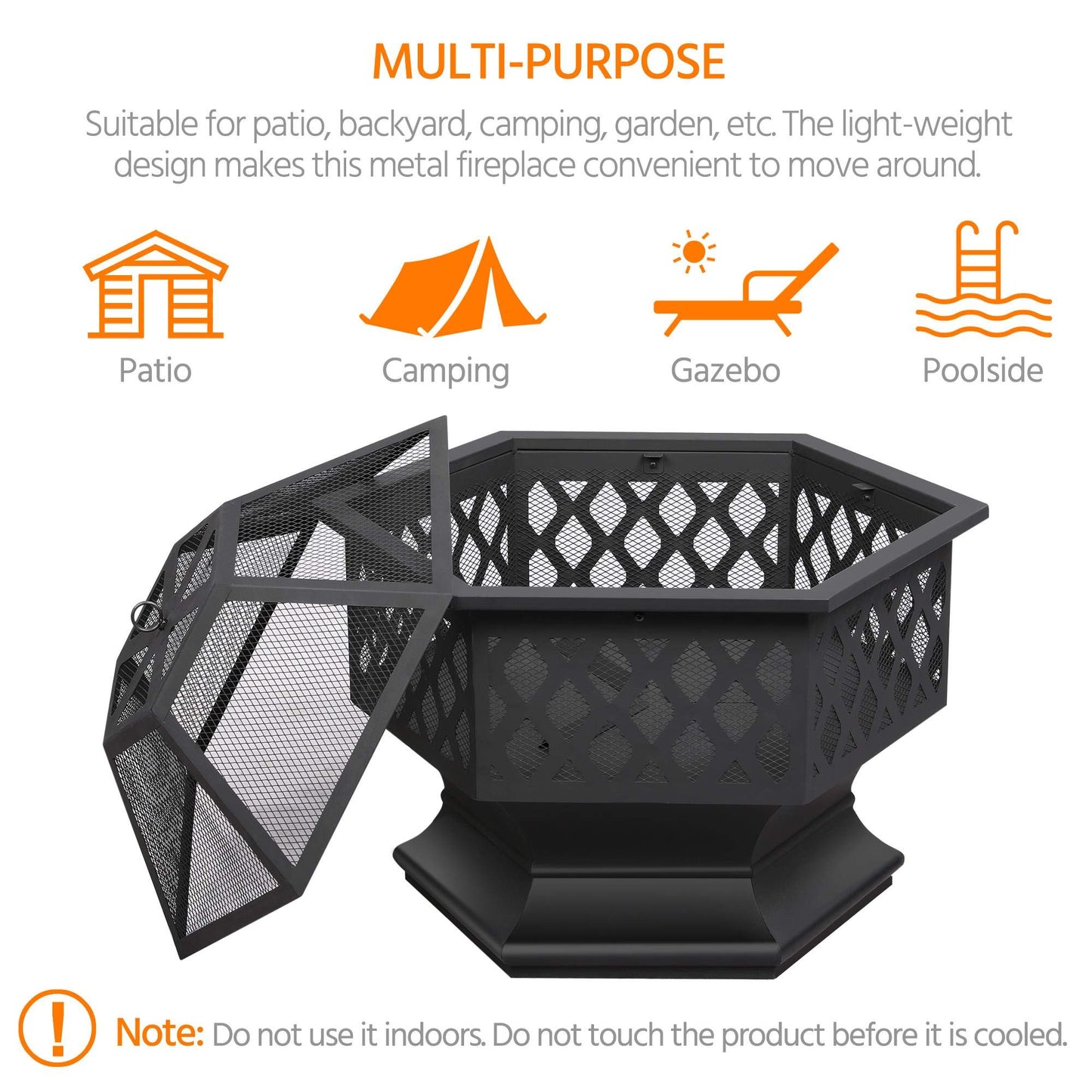 - Yaheetech Fire Pit Heavy Duty Fire Bowl Large Fire Pit with Mesh Poker, For Outdoor Patio.