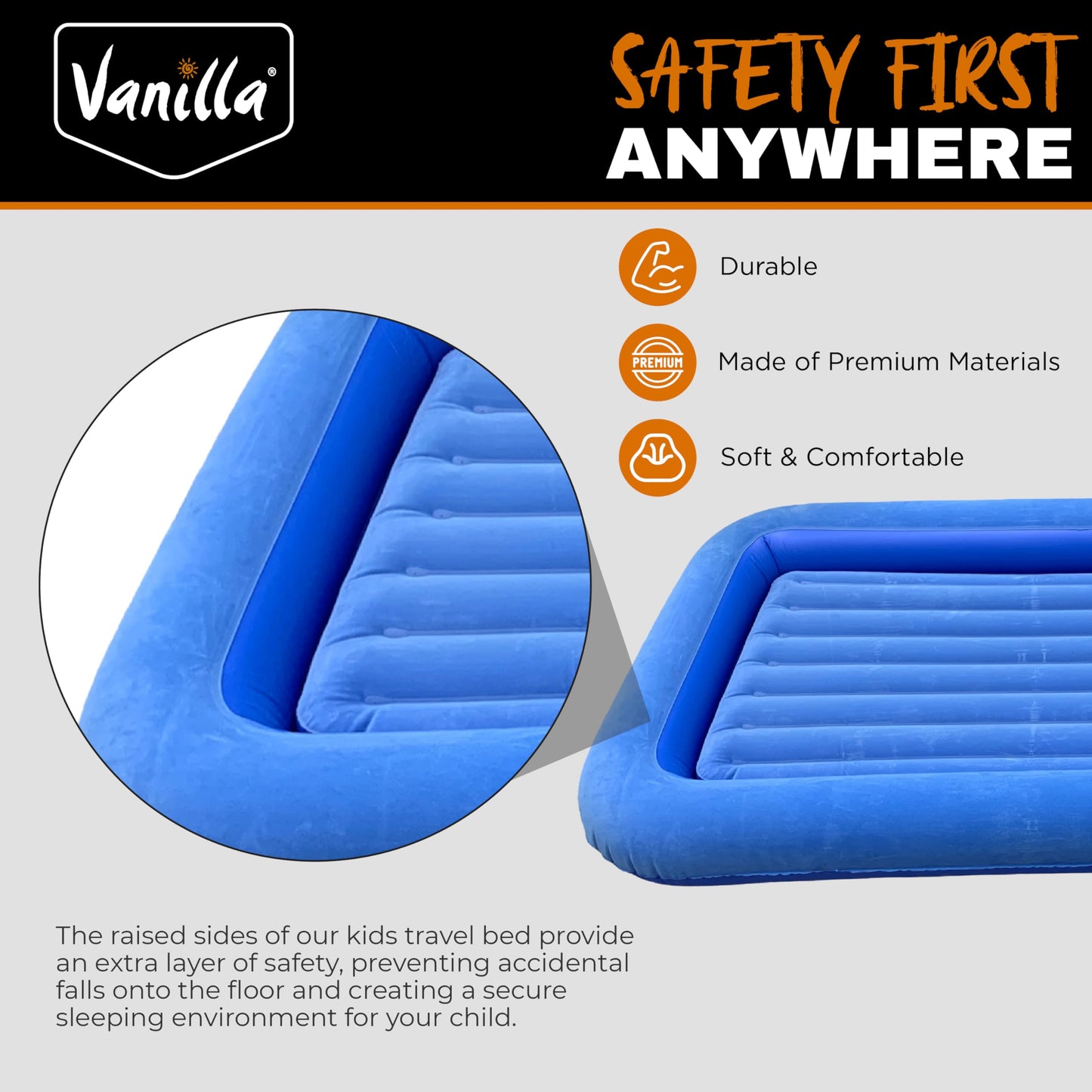 - Vanilla Leisure Kids Airbed - Portable & Inflatable Kids Travel Bed - Children's Camping Air Beds -