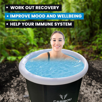 Caribou Life Ice tub bath. Portable Ice Tub 75x75cm. Adult cold tub for recovery and therapy. 5 layers. Lid and bag included.