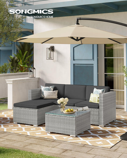 - SONGMICS Garden Furniture Set | PE Rattan Patio Furniture Set | Outdoor Corner Sofa Couch | Comes With Cushions and Glass Table | Grey GGF005G55 -