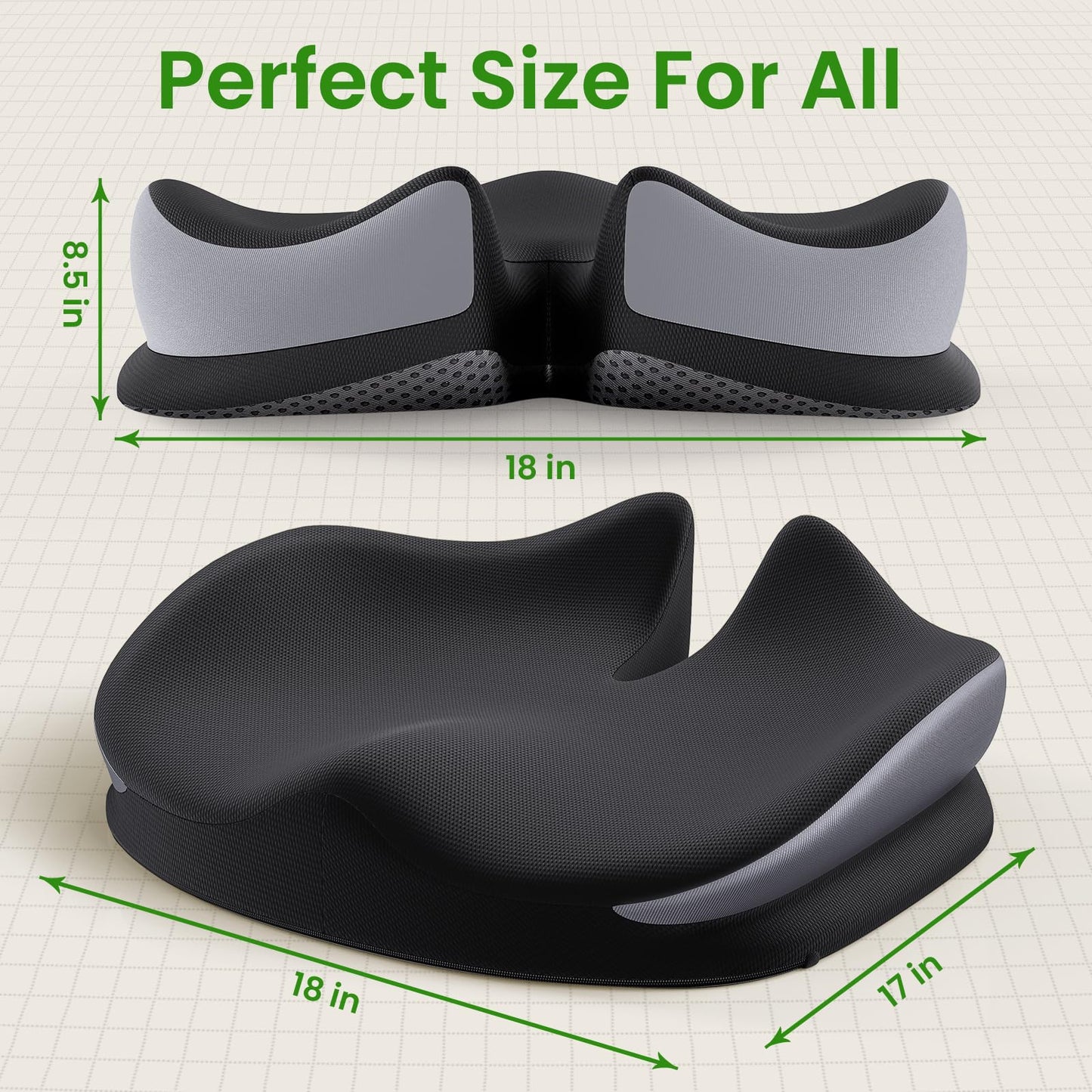 Benazcap Large Seat Cushion for Office Chair Memory Foam Coccyx Pain Relief Cushion Pillow for Office Desk, Car Seat, Wheelchair, Sciatica